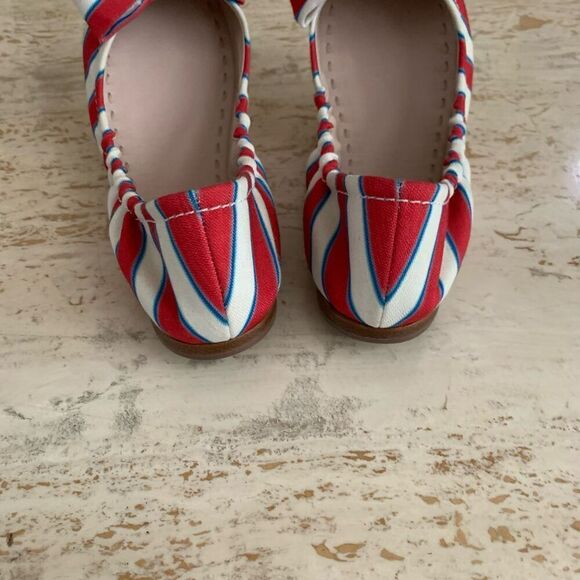 Miu miu stripe bow flats size 38 nautical summer beach - Picture 4 of 11